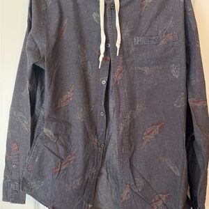 Charcoal Button-Up Shirt with Feather Print